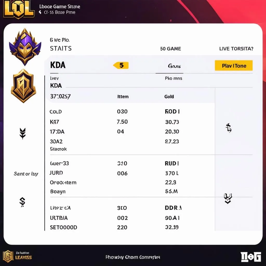 Bảng điểm lol live game stats