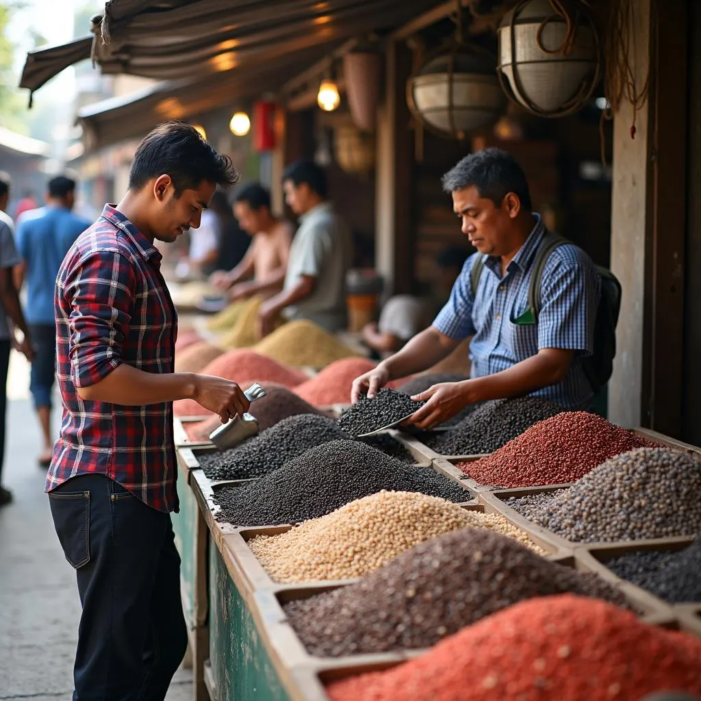 Người dân mua tiêu tại chợ