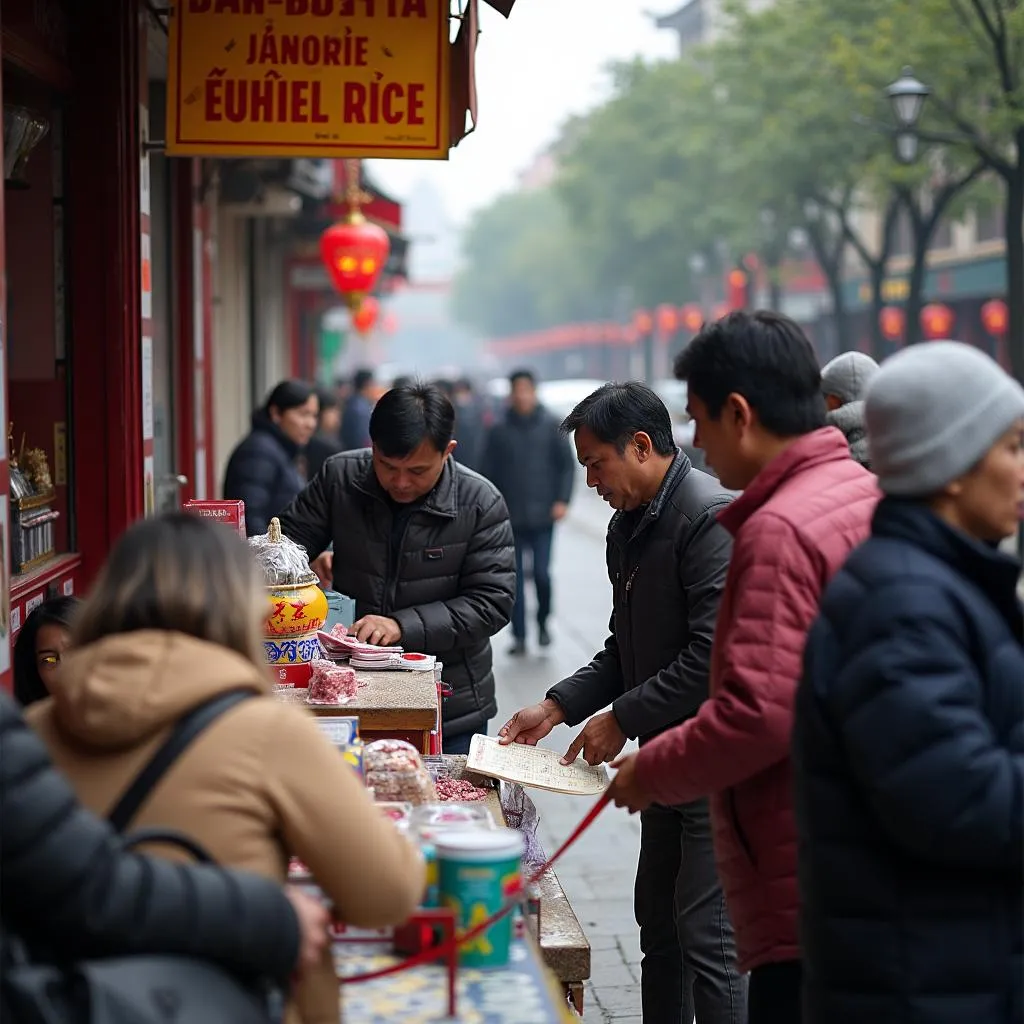 Người dân mua vé số tại quận Hoàn Kiếm, Hà Nội