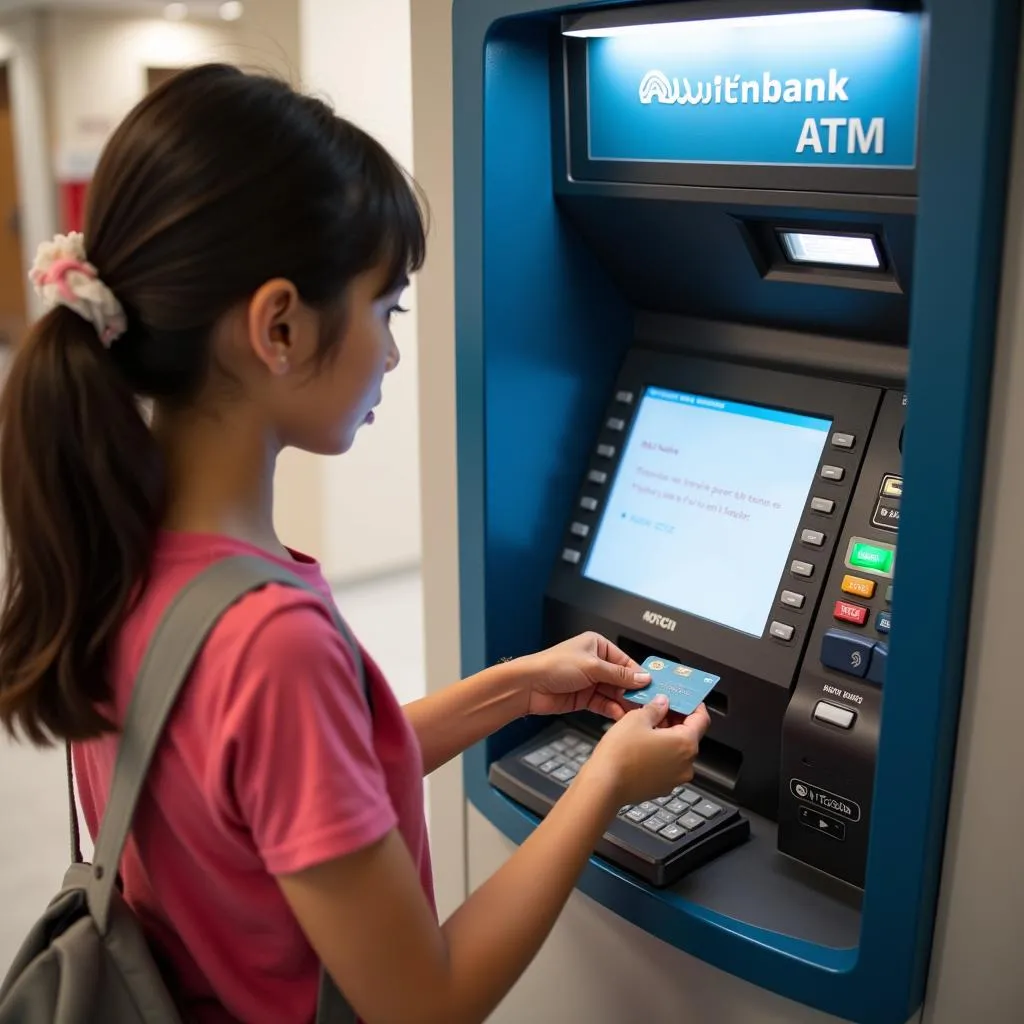 Hình ảnh một người trẻ tuổi sử dụng thẻ ATM Vietinbank