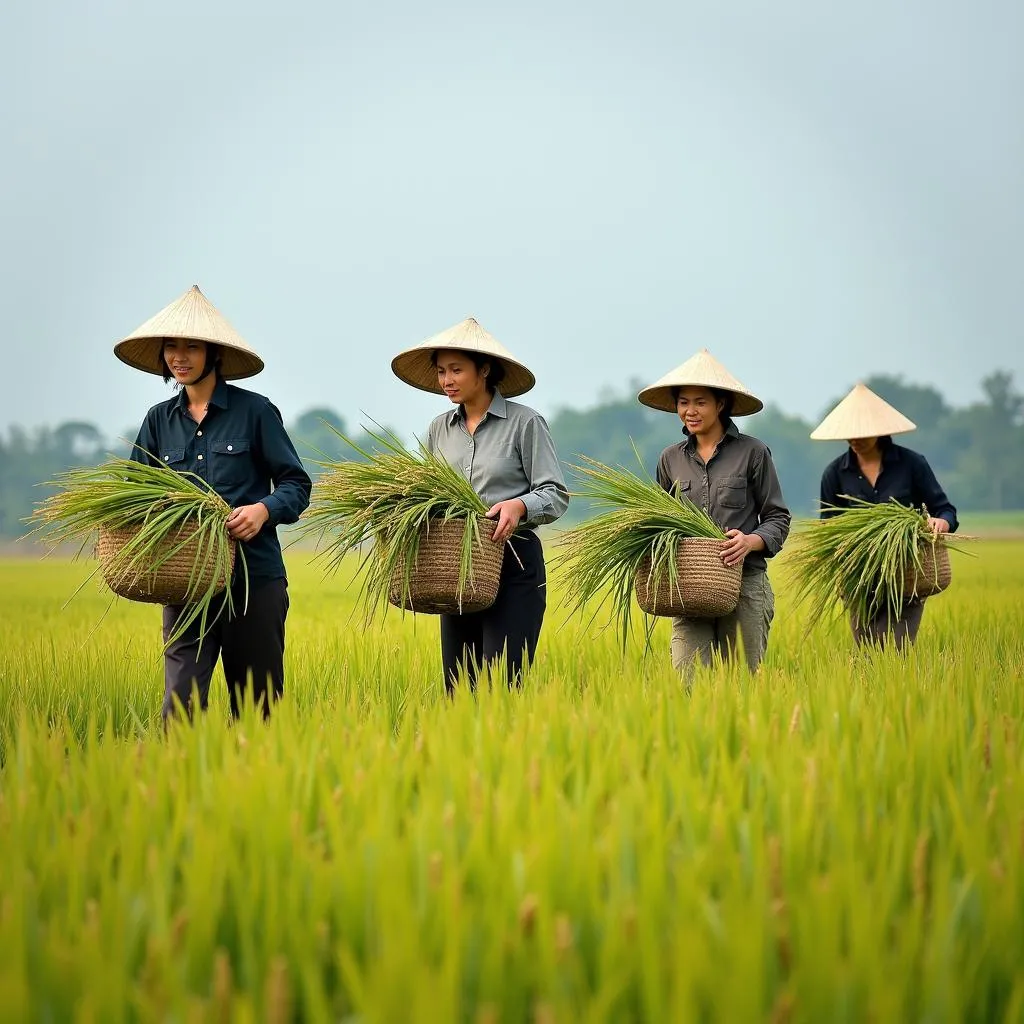 Nông dân thu hoạch lúa ST24