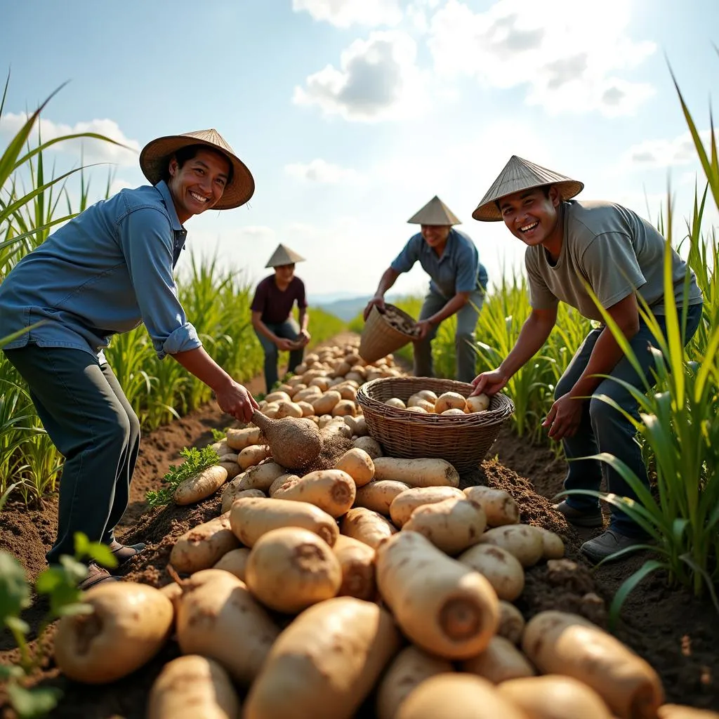 Nông dân thu hoạch sắn