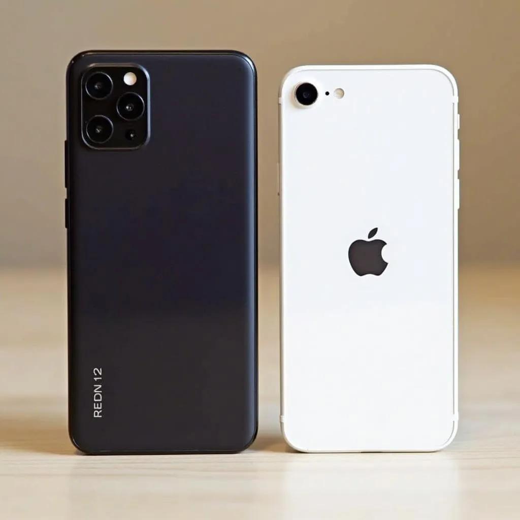 Redmi 12 bên cạnh iPhone SE