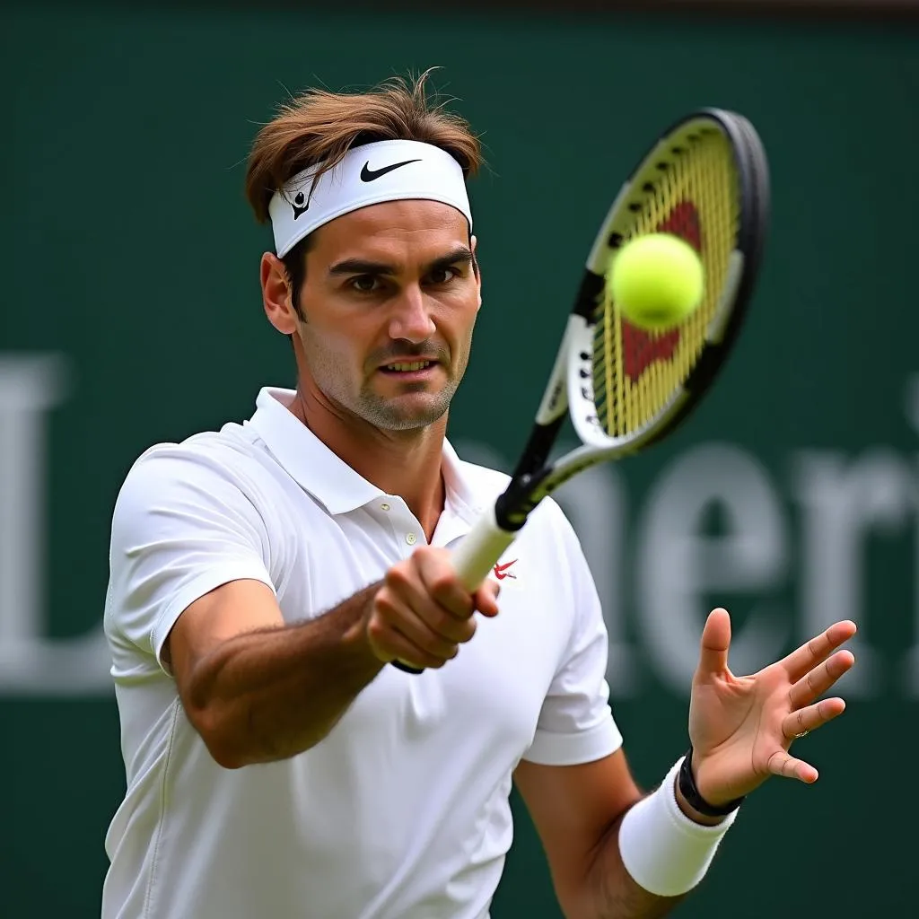 Roger Federer thực hiện cú trái tay