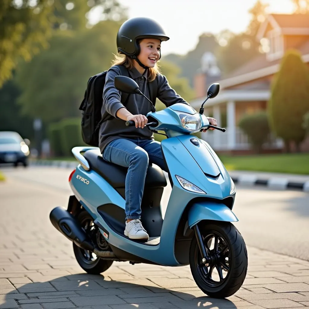 Hình ảnh sinh viên điều khiển xe Kymco 50cc