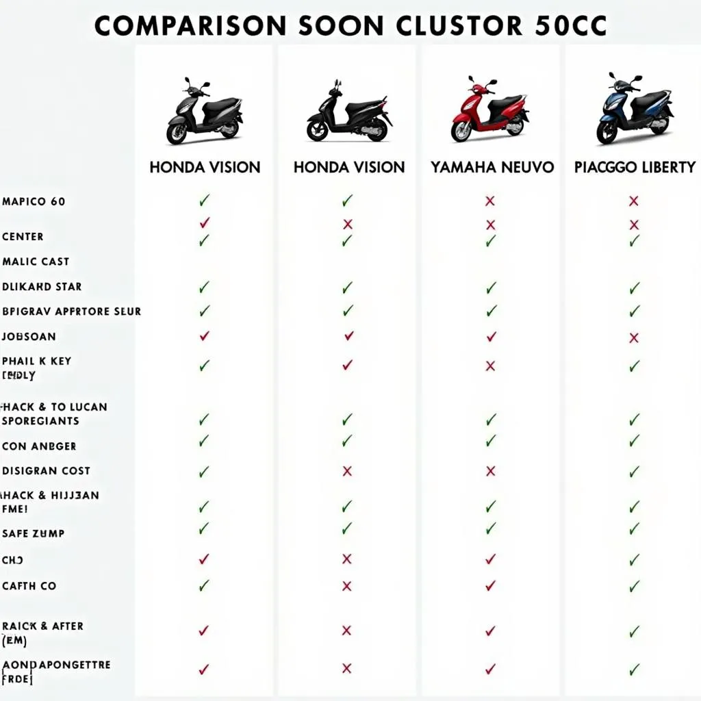 Bảng so sánh xe Kymco 50cc với Honda Vision, Yamaha Nouvo, Piaggio Liberty