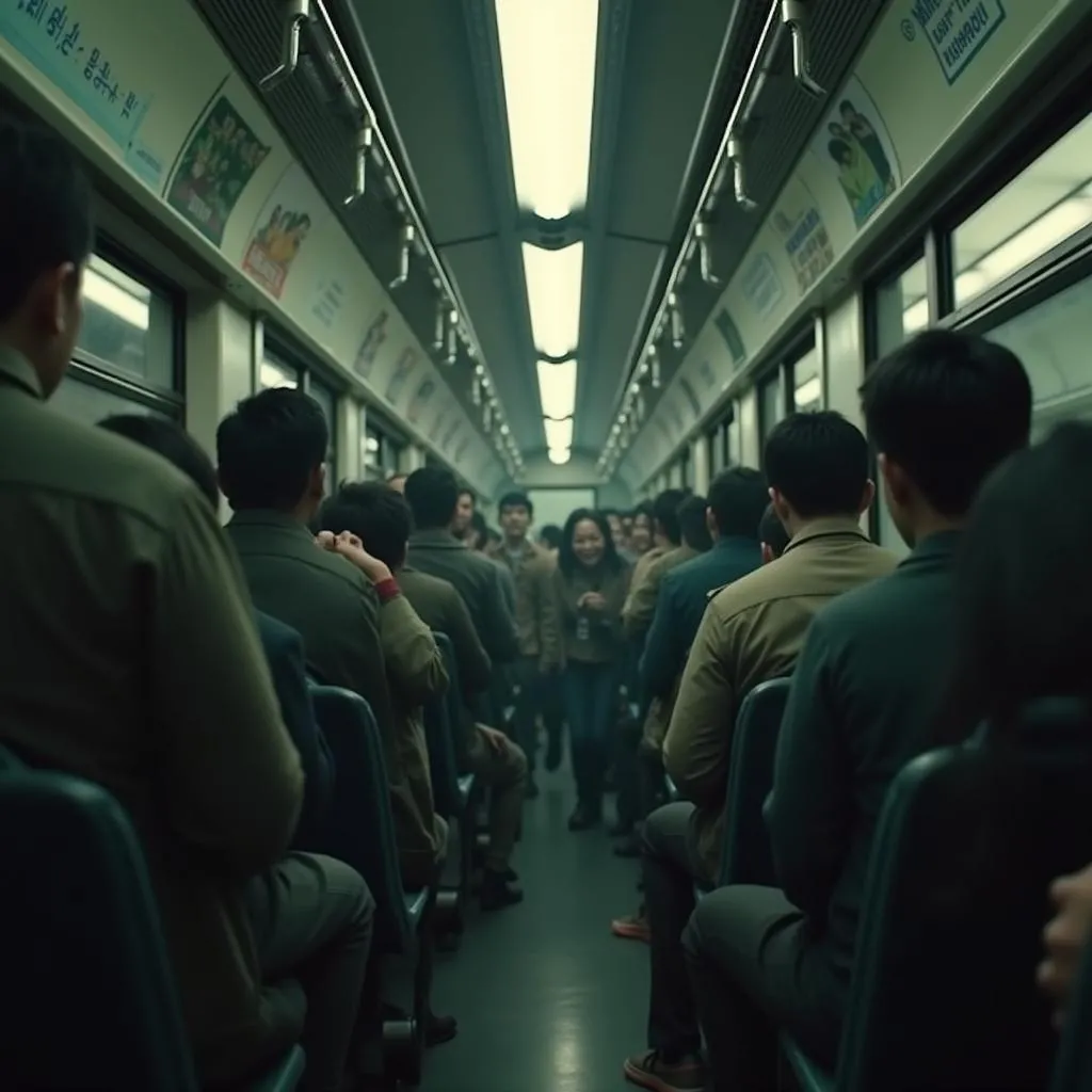 Cảnh trong phim Train to Busan: Cuộc chiến sinh tồn căng thẳng trên tàu.