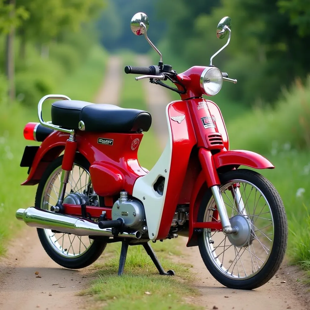 Xe Cub 50 Honda trên con đường làng