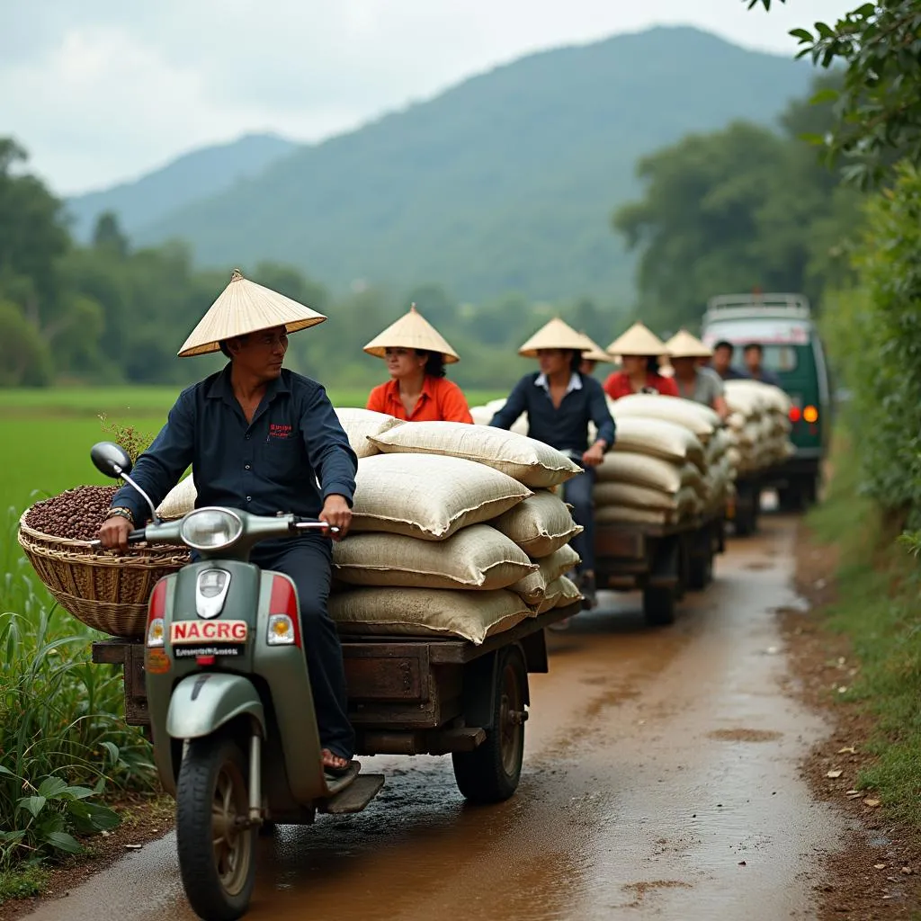 Công nhân vận chuyển cà phê xuất khẩu