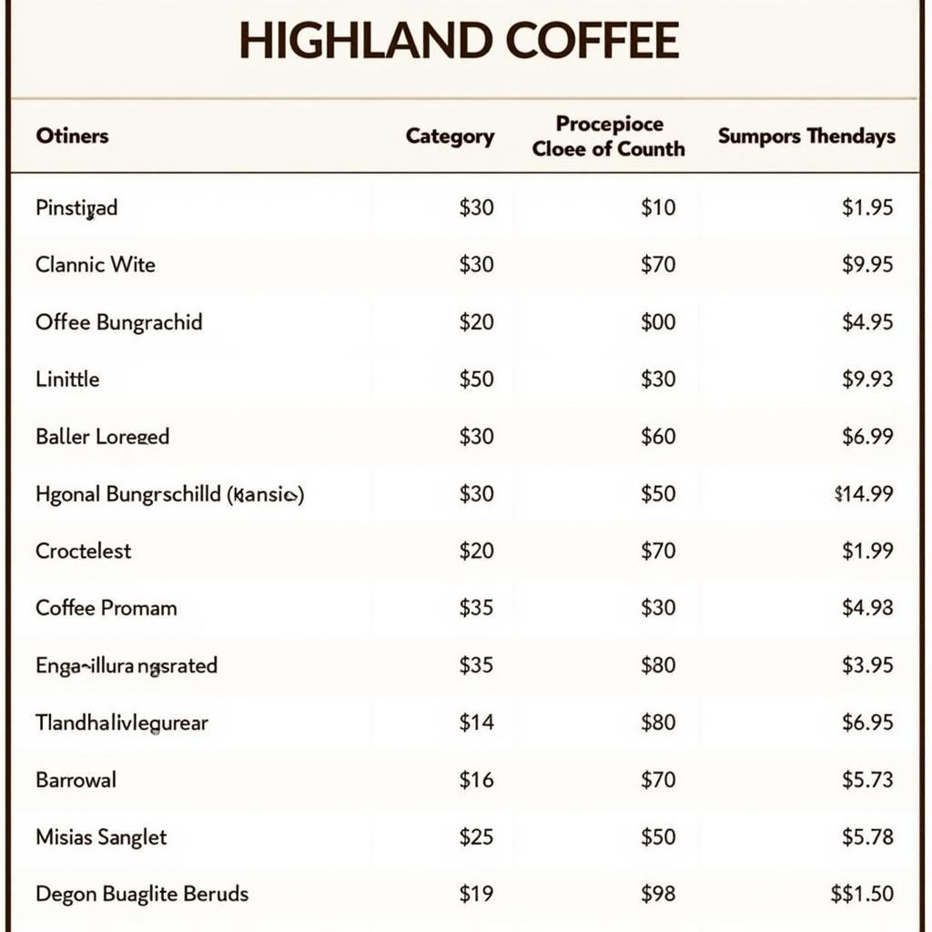 Bảng giá chi tiết các loại cà phê và thức uống của Highland Coffee