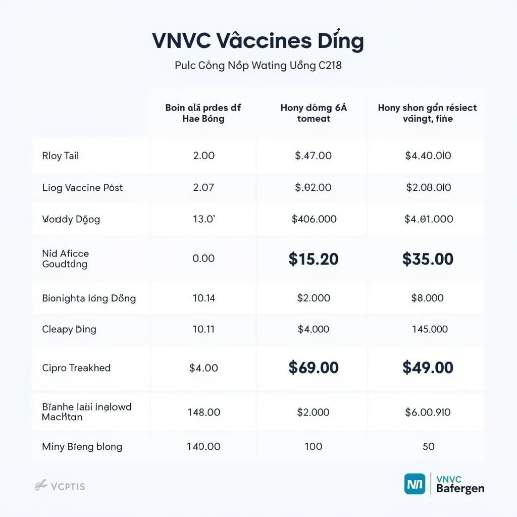 Bảng giá vắc xin VNVC