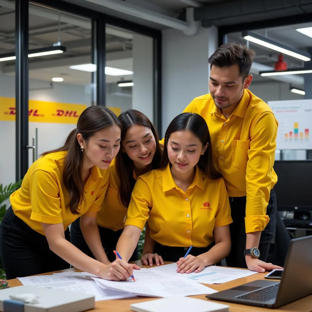 Nhân viên DHL làm việc tại văn phòng